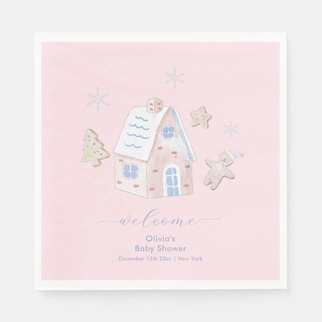 Guardanapo De Papel Cute Girl Gingerbread Village Baby Shower Welcome (Frente)