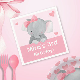 Guardanapo De Papel Cute Girly Elephant Pink Bow Birthday Party 