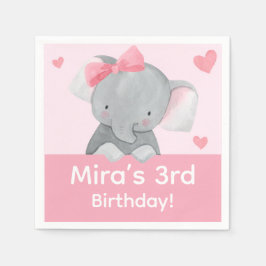 Guardanapo De Papel Cute Girly Elephant Pink Bow Birthday Party 