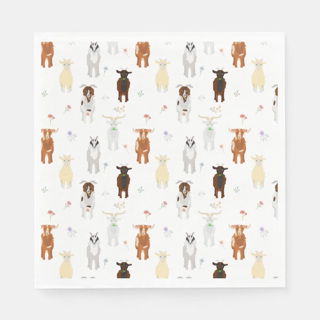 Guardanapo De Papel Cute Goats Farm Animals (Frente)