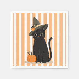 Guardanapo De Papel Cute Halloween Black Cat with Witch Hat Pumpkin