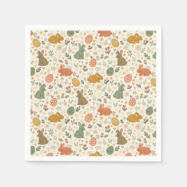 Guardanapo De Papel Cute Hand Drawn Spring Bunnies Napkins (Frente)
