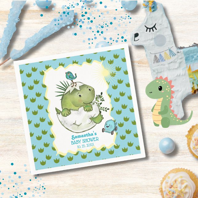 Guardanapo De Papel Cute Hatching Dino Baby Shower  ( Cute Hatching Dino Baby Shower Paper Cups Napkin)