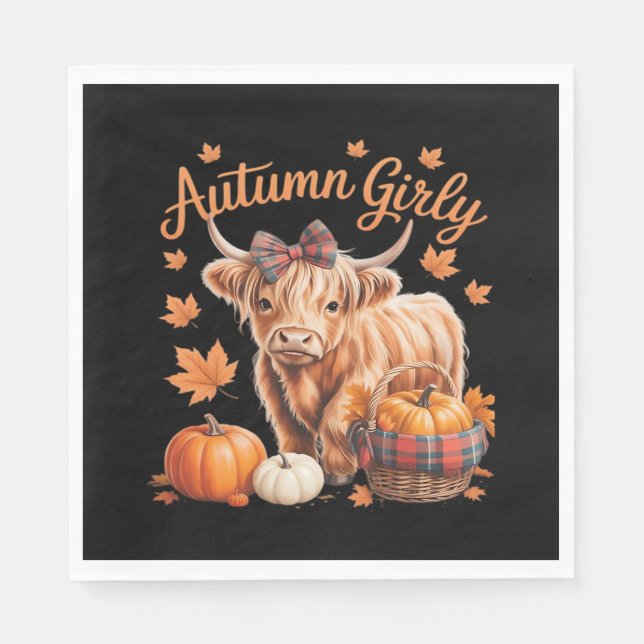 Guardanapo De Papel Cute Highland Cow Queda Autumn Girling Ação de Gra (Frente)