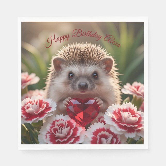 Guardanapo De Papel Cute January Hedgehog with Garnet Heart (Frente)