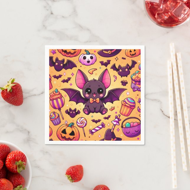 Guardanapo De Papel Cute kawaii bat candy halloween (Insitu)