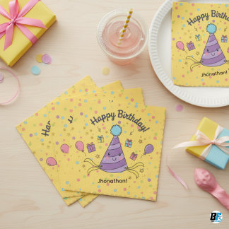 Guardanapo De Papel Cute Kawaii Purple Party Hat Kid's Birthday