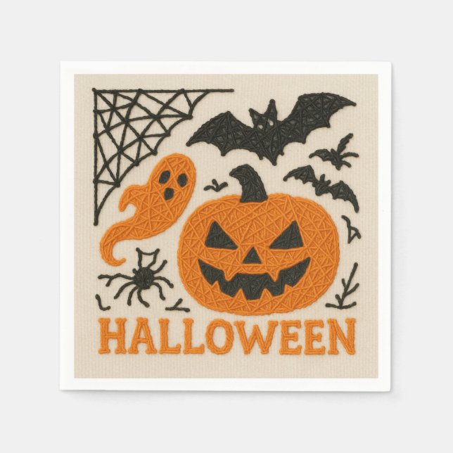 Guardanapo De Papel Cute Knitted Pumpkin Bat Halloween (Frente)