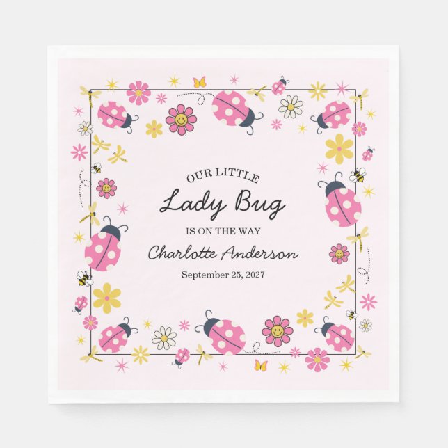 Guardanapo De Papel Cute Lady Bug Pink Girl Baby Shower (Frente)
