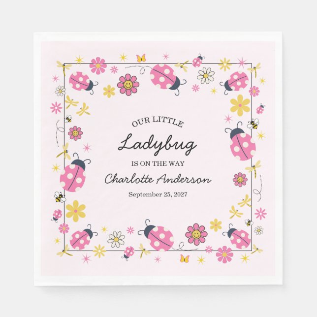 Guardanapo De Papel Cute Ladybug Pink Girl Baby Shower (Frente)