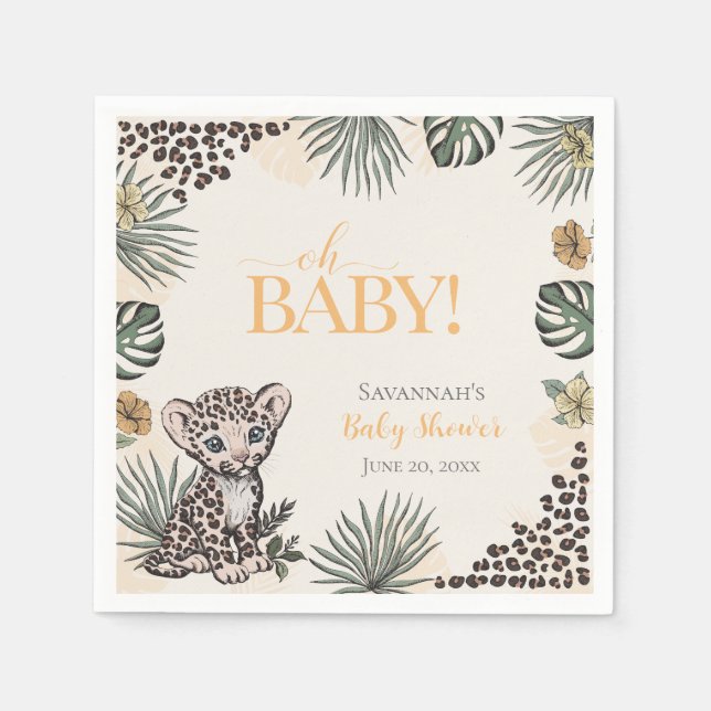 Guardanapo De Papel Cute Leopard Cub Yellow Baby Shower (Frente)