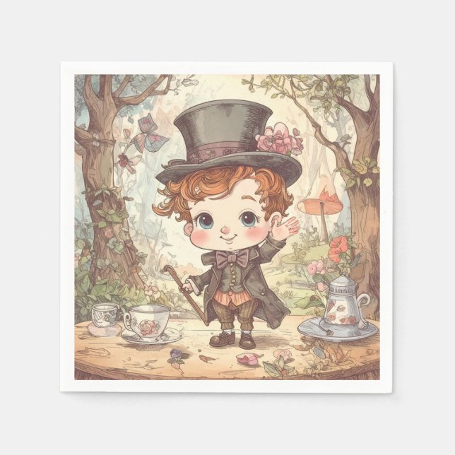 Guardanapo De Papel Cute Mad Hatter Whimsical Wonderland Woodland Art (Frente)