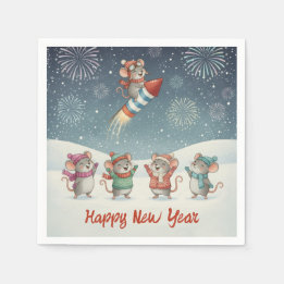 Guardanapo De Papel Cute Mice Happy New Year Fireworks