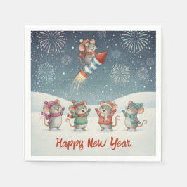 Guardanapo De Papel Cute Mice Happy New Year Fireworks