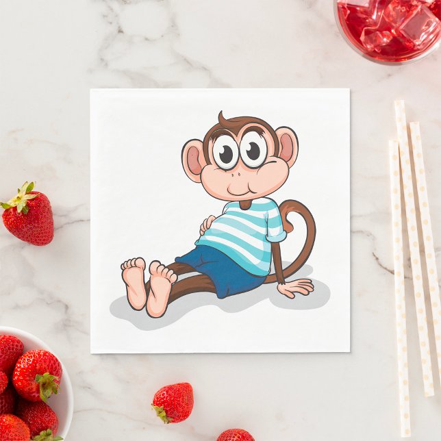 Guardanapo De Papel Cute Monkey in Blue Striped Shirt and Shorts (Criador carregado)