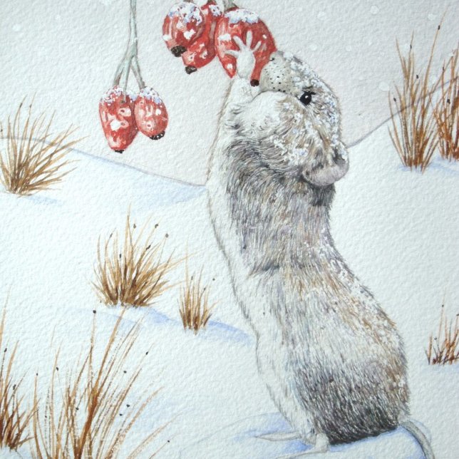 Guardanapo De Papel Cute mouse and red berries snow scene wildlife (Criador carregado)