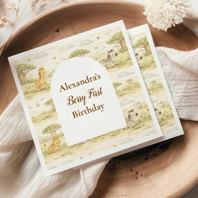 Guardanapo De Papel Cute Neutral Safari Animals First Birthday (Criador carregado)