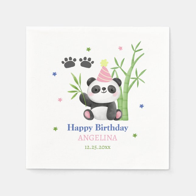 Guardanapo De Papel Cute Panda Bear Bamboo Birthday  (Frente)
