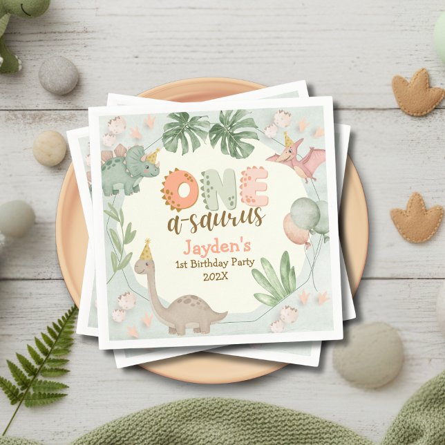Guardanapo De Papel Cute Pastel Green Dinosaur One A Saurus Birthday  (Criador carregado)