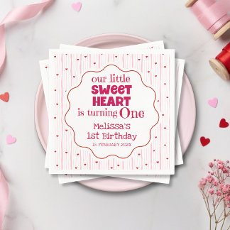 Guardanapo De Papel Cute Pink and Red Little SweetHeart Turning One