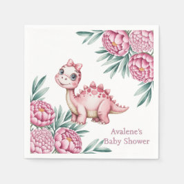 Guardanapo De Papel Cute Pink Dinosaur and Peony Baby Shower