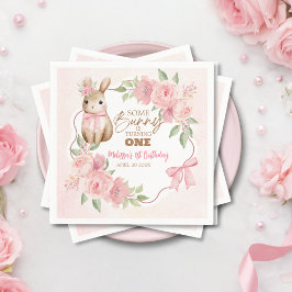 Guardanapo De Papel Cute Pink Floral Some Bunny Turning One Birthday 