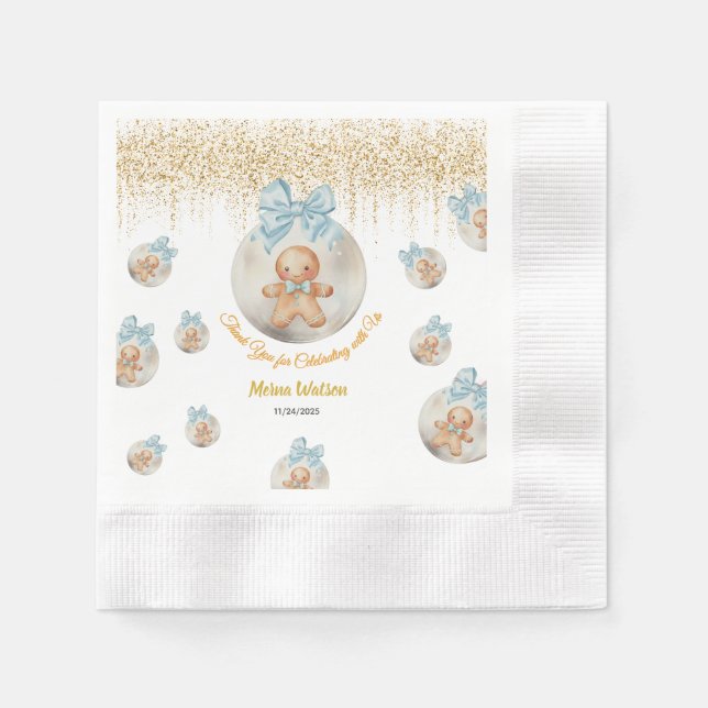 Guardanapo De Papel  Cute Pink Gingerbread  boy in Christmas Bauble  (Frente)