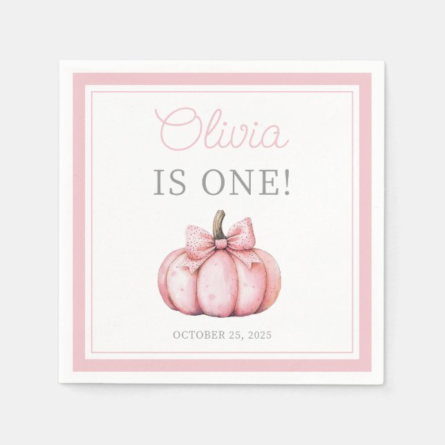Guardanapo De Papel Cute Pink Pumpkin Baby Girl First Birthday (Frente)