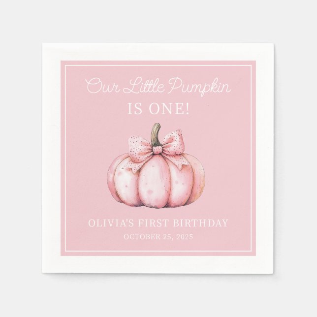Guardanapo De Papel Cute Pink Pumpkin Girl Baby First Birthday (Frente)