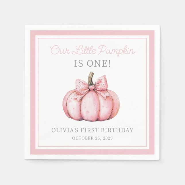 Guardanapo De Papel Cute Pink Pumpkin Girl Baby First Birthday (Frente)