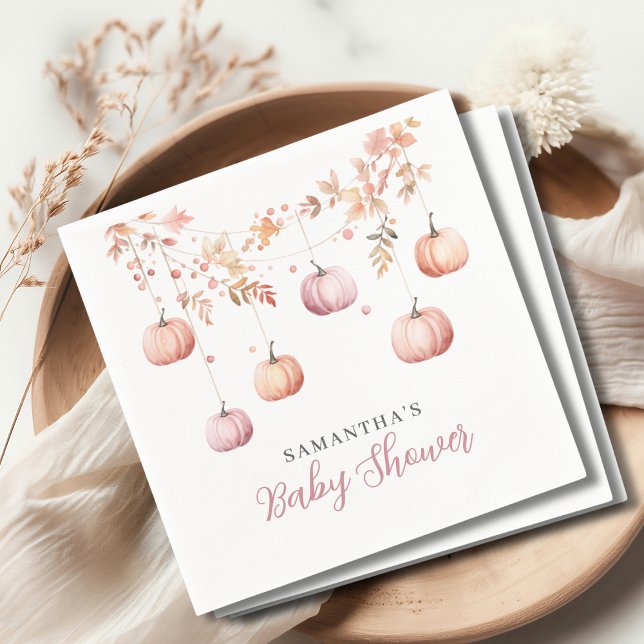 Guardanapo De Papel Cute Pink Pumpkin Girl Baby Shower (Criador carregado)