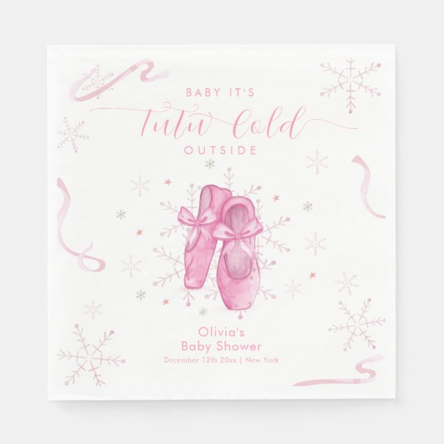Guardanapo De Papel Cute Pink Snowflake Ballerina Girl Baby Shower  (Frente)