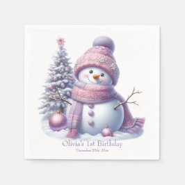 Guardanapo De Papel Cute Pink Snowman Winter Birthday