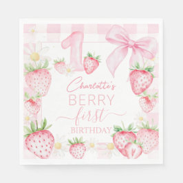 Guardanapo De Papel Cute Pink Strawberries Berry First 1st Birthday