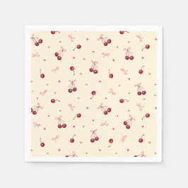 Guardanapo De Papel Cute Pink Vermelho Cerejas Corações Laços em Creme