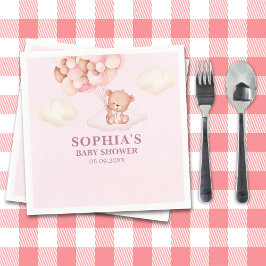 Guardanapo De Papel Cute Pink Watercolor Bear Baby Shower Girl