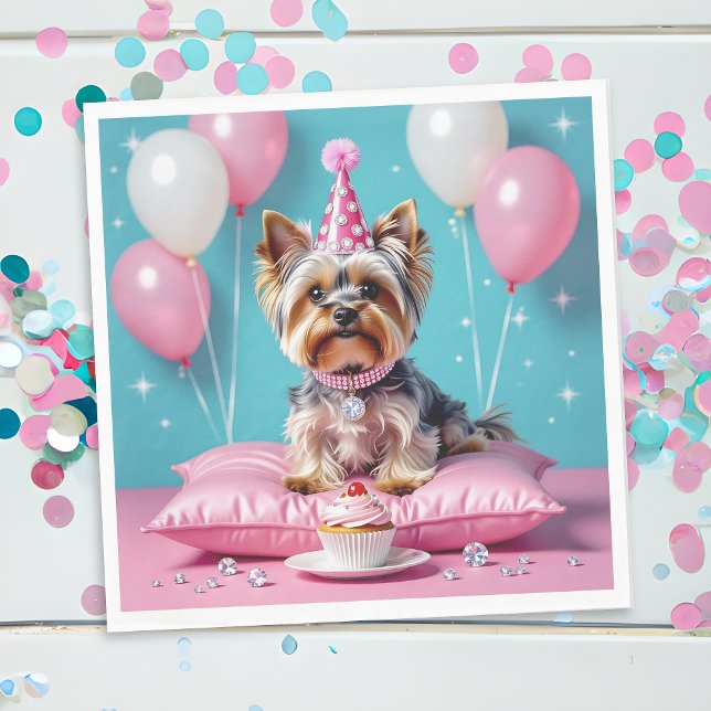 Guardanapo De Papel Cute Pink Yorkie Birthday (Criador carregado)
