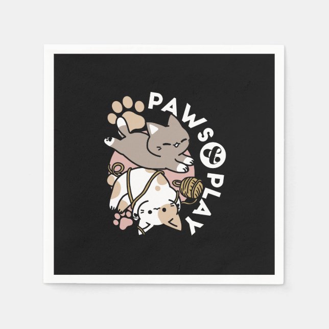 Guardanapo De Papel Cute Playful Cats Design – Fun Paws and Play Art (Frente)