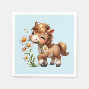 Guardanapo De Papel Cute Pony Eating Daisies