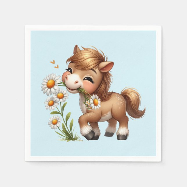 Guardanapo De Papel Cute Pony Eating Daisies (Frente)