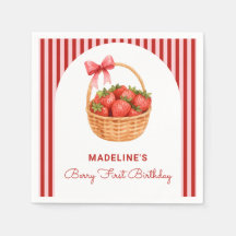 Cute Preppy Striped Berry First Birthday