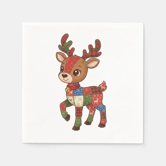 Guardanapo De Papel Cute Quilted Patchwork Reindeer | Christmas Holida (Frente)