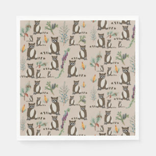 Guardanapo De Papel Cute Raccoon em Pine Forest Pattern