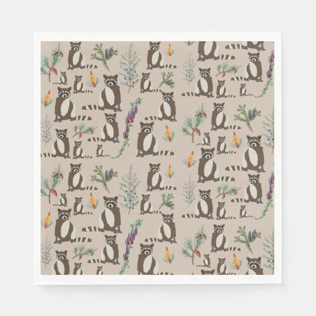 Guardanapo De Papel Cute Raccoon em Pine Forest Pattern (Frente)