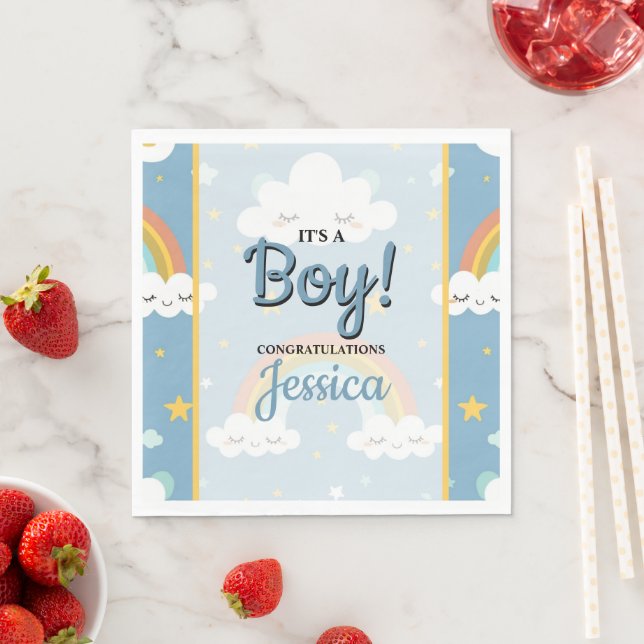 Guardanapo De Papel Cute Rainbow and Sleeping Cloud Baby Shower (Insitu)