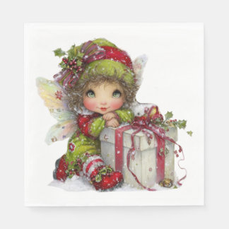 GUARDANAPO DE PAPEL CUTE RED AND GREEN HOLIDAY CHRISTMAS FAIRY GIRL