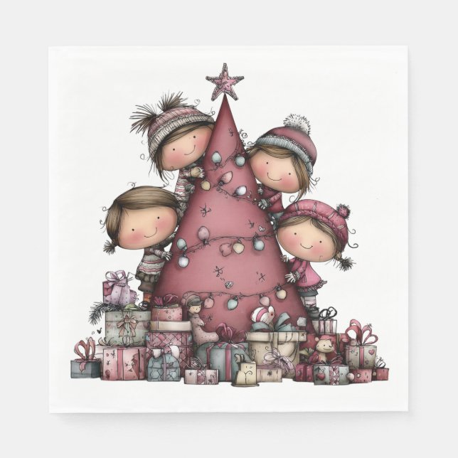 GUARDANAPO DE PAPEL CUTE RED AND PINK HOLIDAY CHRISTMAS TREES (Frente)