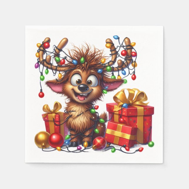 Guardanapo De Papel Cute Reindeer Cocktail Napkin (Frente)