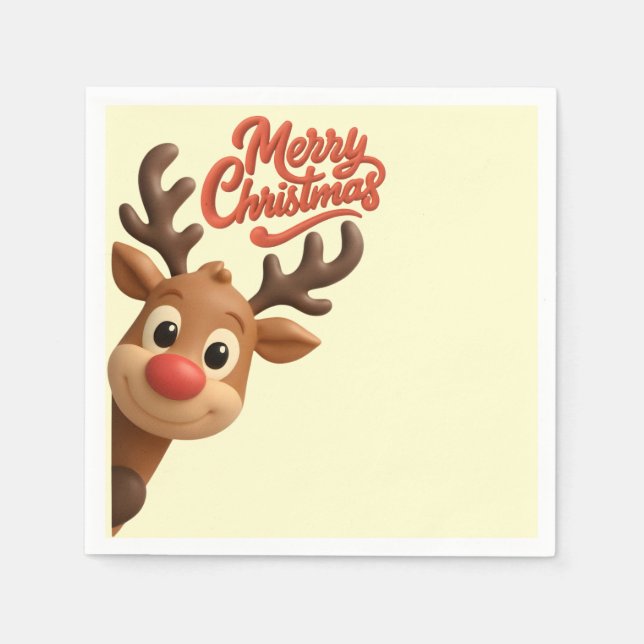 Guardanapo De Papel Cute Reindeer Merry Christmas Paper Napkin (Frente)