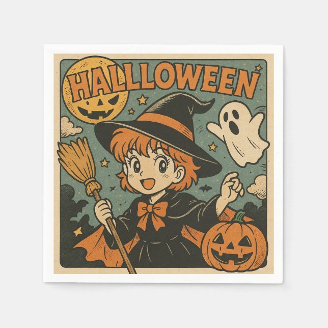 Guardanapo De Papel Cute retro Japanese cartoon Halloween (Frente)